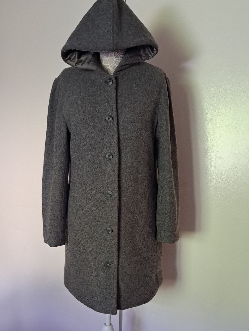 GAP Hooded Wool-Blend Trench Coat in Charcoal Gray Recycled Wool